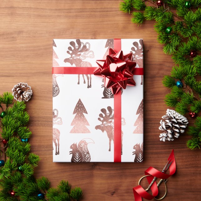 Elegantes niedliches Kupfergold-Rose Weihnachtsmus Geschenkpapier (Feiertagsgeschenk)