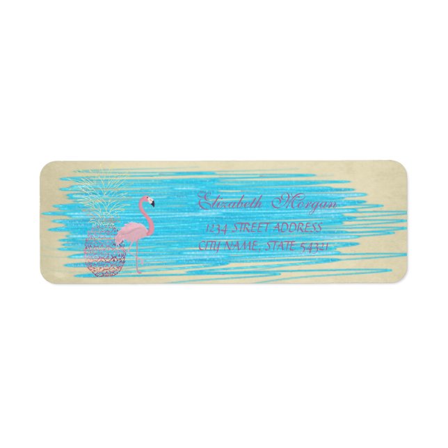 Elegantes, Niedliches Rosa Flamingo, Ananas-Label (Vorne)