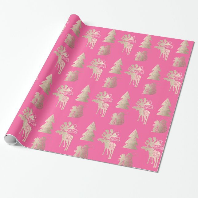 Elegantes niedliches Rose-Weihnachtsmuster Geschenkpapier (Ungerollt)