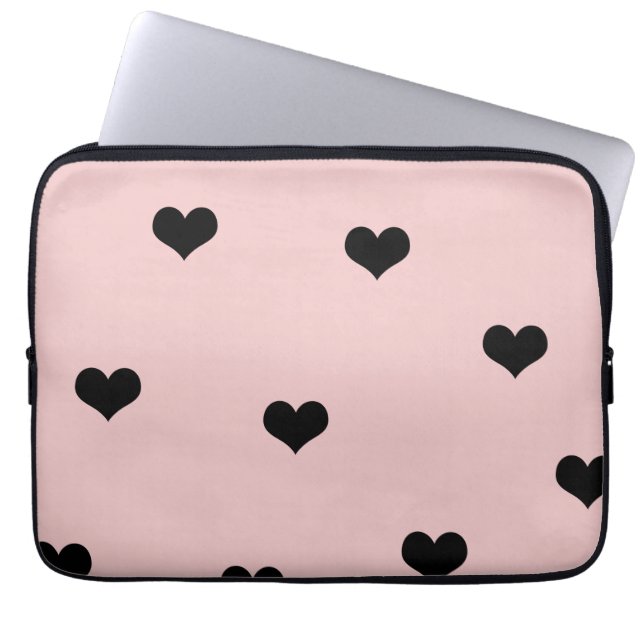 Elegantes niedliches Schwarz-Blau-Rosa-Herzmuster Laptopschutzhülle (Vorderseite)