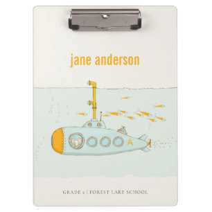 Elegantes Niedliches U-Boot-Fischmonogramm Klemmbrett