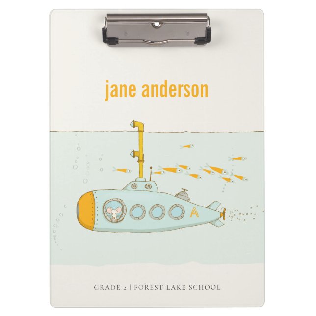 Elegantes Niedliches U-Boot-Fischmonogramm Klemmbrett (Vorderseite)