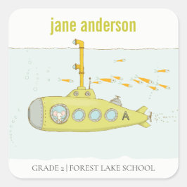 Elegantes Niedliches U-Boot-Kids-Monogramm Quadratischer Aufkleber
