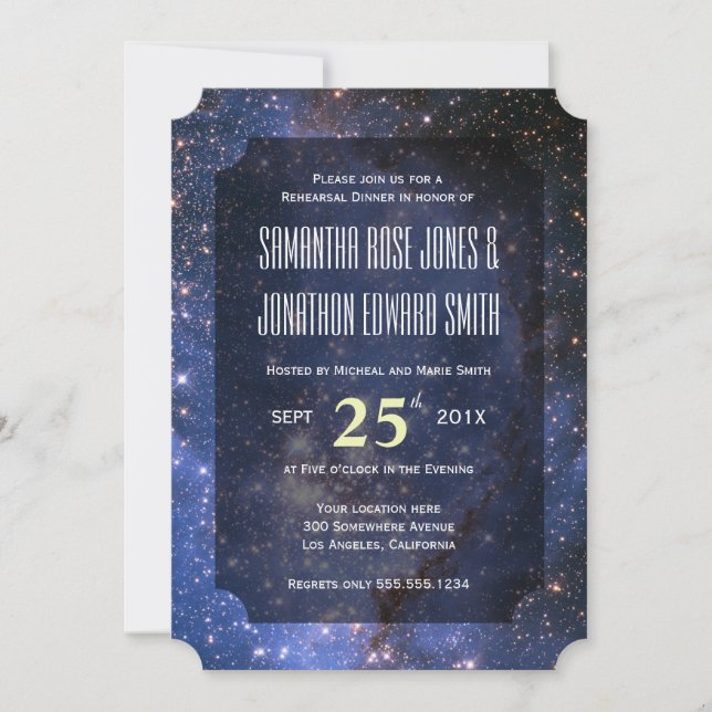 Elegantes Night Sky/Space Theme Probe Dinner Einladung (Vorderseite)