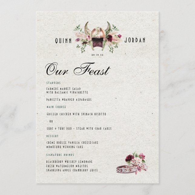 Elegantes Norse Viking Wedding Menu Menükarte (Vorderseite)