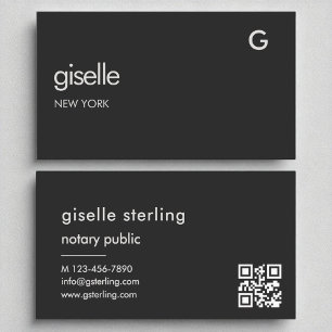 Elegantes Notar Public Black QR Code Monogramm Visitenkarte