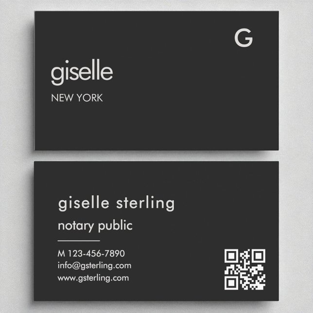 Elegantes Notar Public Black QR Code Monogramm Visitenkarte (Von Creator hochgeladen)