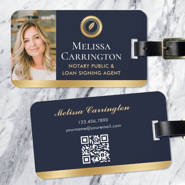Elegantes Notar Public Foto Gold Dark Blue Gepäckanhänger (Von Creator hochgeladen)