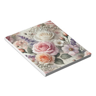 Elegantes Notizbuch mit rosa und weißen Rosenmuste Notizblock