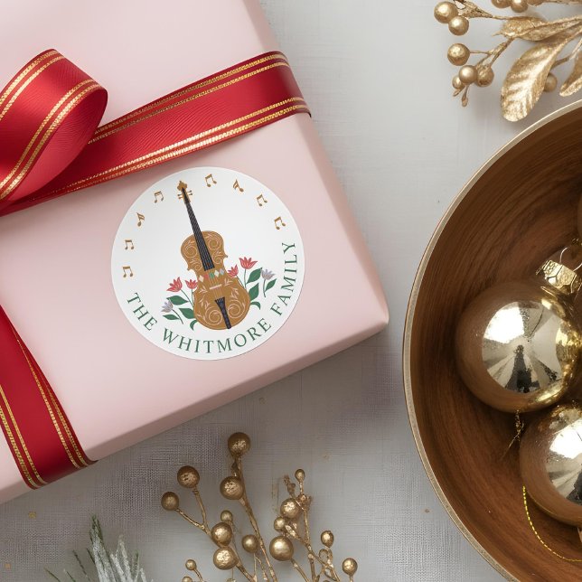 Elegantes Nutcracker Violin Instrument Blumenmusik Runder Aufkleber (Elegant Nutcracker Violin Instrument Floral Music Classic Round Sticker)