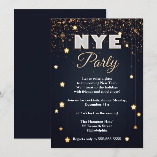 Elegantes NYE Confetti Party Einladung (Vorne/Hinten)