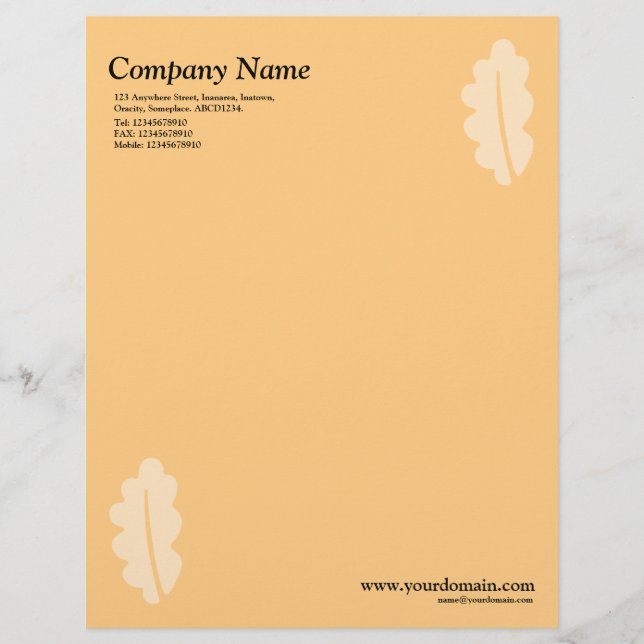 Elegantes Oak Leaf - Light Orange Briefbogen (Vorderseite)