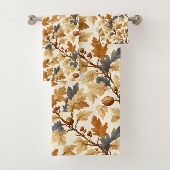 Elegantes Oak Leaf & Pinecone Herbstmuster Badhandtuch Set (Insitu)