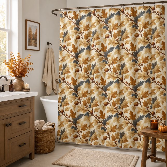 Elegantes Oak Leaf & Pinecone Herbstmuster Duschvorhang (Von Creator hochgeladen)