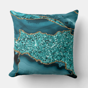 Elegantes Ocean Agate mit Aquamarinem und Gold Gli Kissen