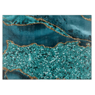 Elegantes Ocean Agate mit Aquamarinem und Gold Gli Schneidebrett