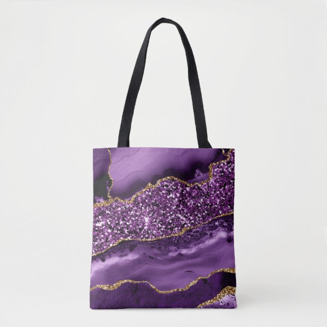 Elegantes Ocean Agate mit Lila und Gold Glitzer Tasche (Vorderseite)