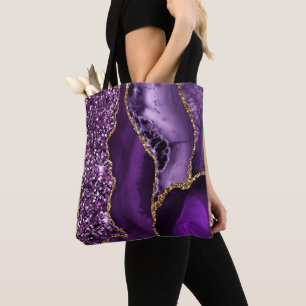 Elegantes Ocean Agate mit Lila und Gold Glitzer Tasche