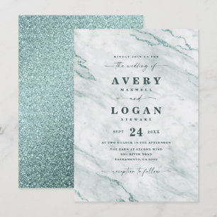 Elegantes Ocean Aqua Marble & Glitzer Hochzeit Einladung