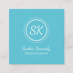 Elegantes Ocean Blue Script Beruflich Monogram Quadratische Visitenkarte