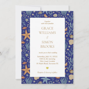 Elegantes Ocean Sea Gold Ultramarine Custom Weddin Einladung