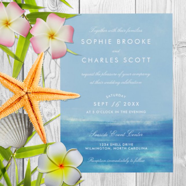 Elegantes Ocean Watercolor Einladung zur Hochzeit (Beautiful beach theme invitation)
