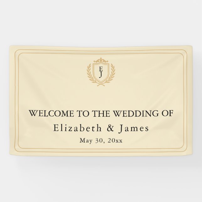 Elegantes Old Money Wappen - Hochzeit von Elfenbei Banner (Horizontal)