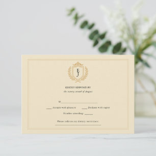 Elegantes Old Money Wappen - Hochzeit von Elfenbei RSVP Karte
