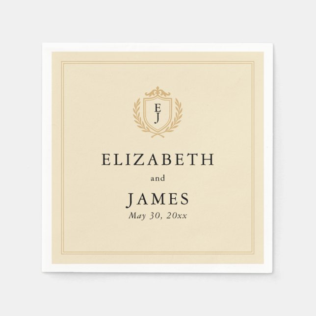 Elegantes Old Money Wappen - Hochzeit von Elfenbei Serviette (Vorderseite)