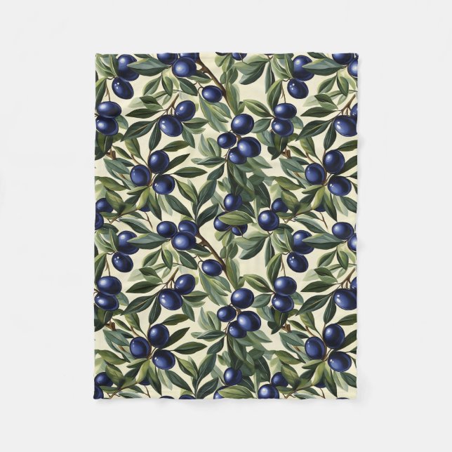 Elegantes Olive Branch Muster mit Deep Blue Olives Fleecedecke (Vorderseite)