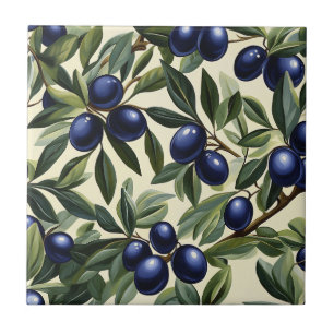 Elegantes Olive Branch Muster mit Deep Blue Olives Fliese