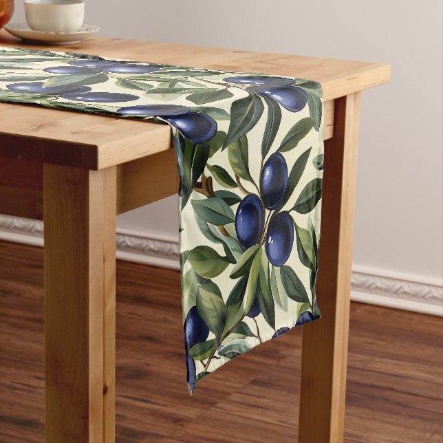 Elegantes Olive Branch Muster mit Deep Blue Olives Kurzer Tischläufer (Beispiel)