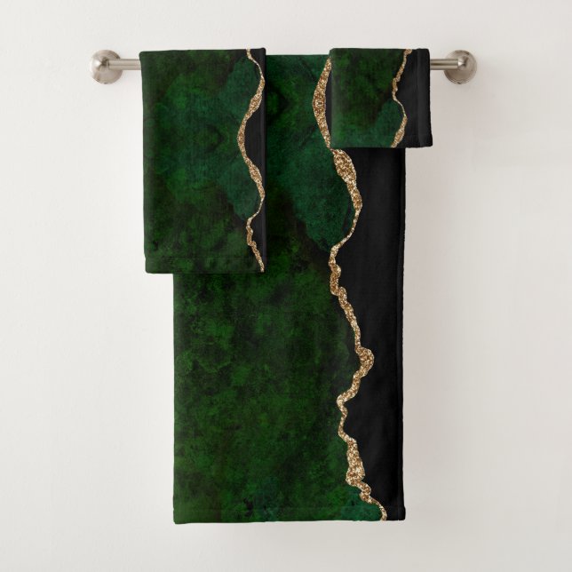 Elegantes Olive Green Gold Aquarium Badhandtuch Set (Insitu)