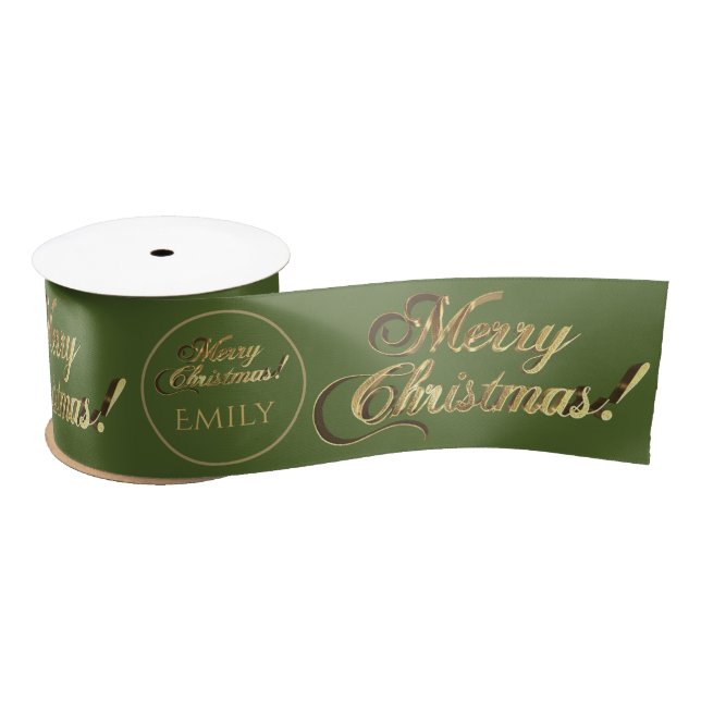 Elegantes Olive Green Gold zu oder von Weihnachten Satinband (Spule)