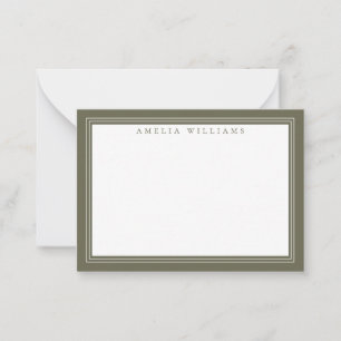 Elegantes Olive Green Monogram Minimalistisch Bord Mitteilungskarte
