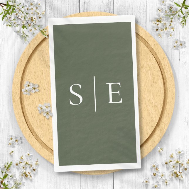 Elegantes Olive Green Monogramm Minimalistisch Serviette (Elegant Olive Green Monogram Minimalist Paper Guest Towels)