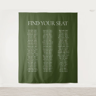 Elegantes Olive Green Wedding Seating Chart Fabric Wandteppich