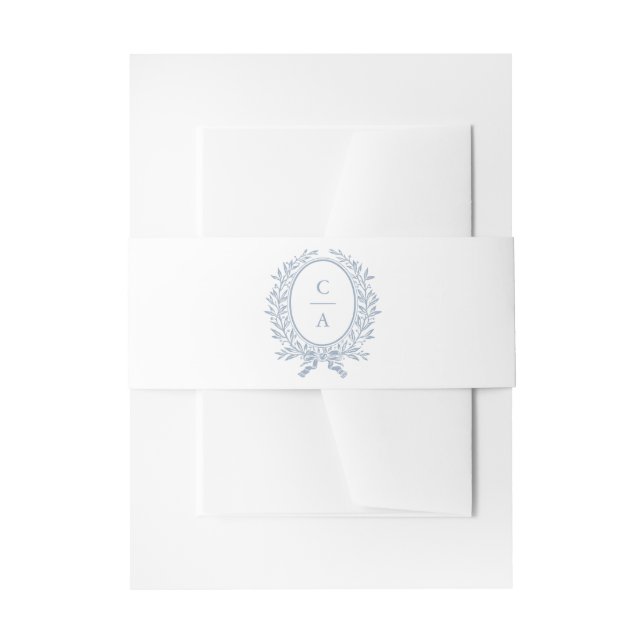 Elegantes Olive Leaf Wreath Blue Wedding Monogram Einladungsbanderole (Vorderseite Beispiel)