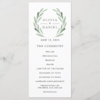 Elegantes Olive Leaf Wreath Green Wedding Programm