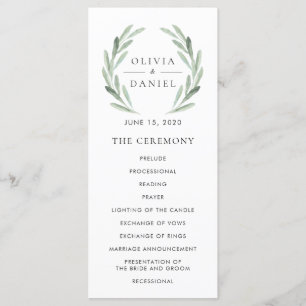 Elegantes Olive Leaf Wreath Green Wedding Programm