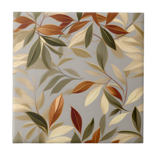 Elegantes Olive- und Gold-Blätter-Muster Fliese