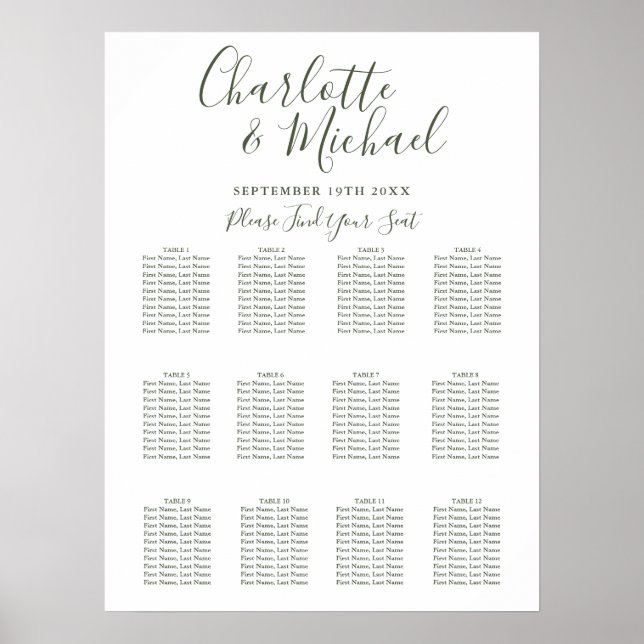 Elegantes Olive-Unterschrift Hochzeitsstift Poster (Vorne)