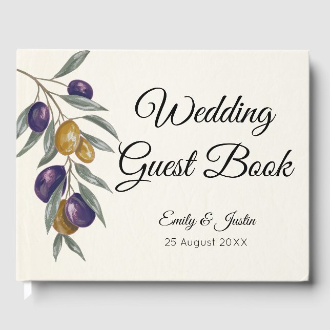 Elegantes Olive Wedding individualisierbares Gäste Gästebuch (Vorderseite)