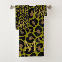 Elegantes Oliven Grün Leopard Monogramm