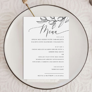 Elegantes Oliven-Script-Hochzeit Italienische Bo Menükarte