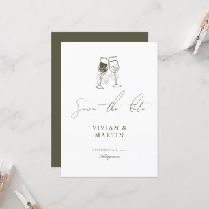 Elegantes Olivenholz Grün Save the Date Einladung