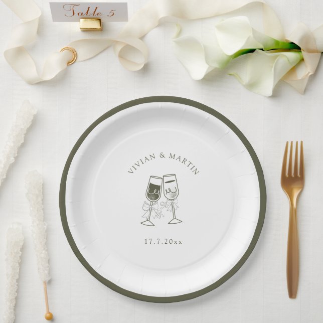 Elegantes Olivenholz Grüne Hochzeit Pappteller (Hochzeit)