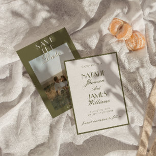 Elegantes Olivgrün Old Money Klassisches Foto Hoch Save The Date