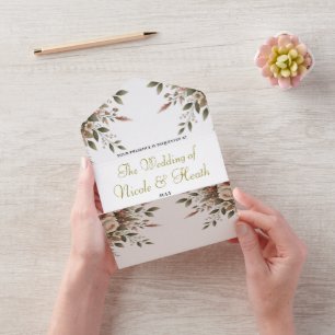 Elegantes olivgrün-weißes Blumeneck-Hochzeitsdekor All In One Einladung