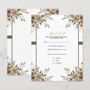 Elegantes Olivgrün & Weißes Florales Eck-RSVP Einladung